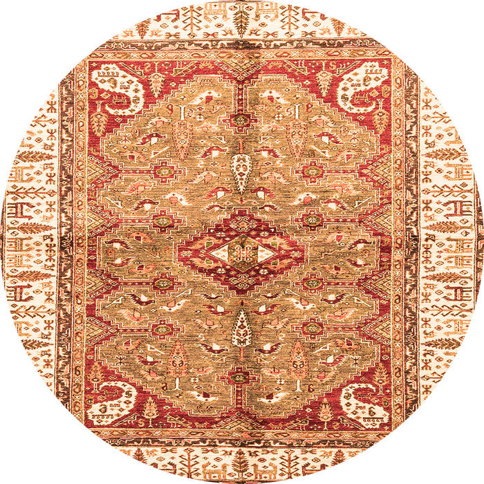 Round Machine Washable Geometric Orange Traditional Area Rugs, wshabs3259org