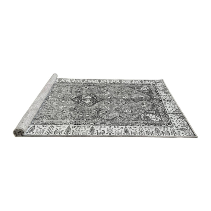 Sideview of Machine Washable Geometric Gray Traditional Rug, wshabs3259gry