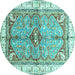 Round Geometric Turquoise Traditional Rug, abs3259turq