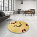 Round Machine Washable Abstract Cinnamon Brown Rug in a Office, wshabs325