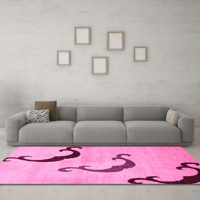 Machine Washable Abstract Pink Modern Rug in a Living Room, wshabs325pnk