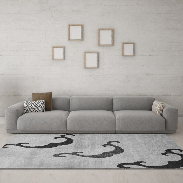 Machine Washable Abstract Gray Modern Rug in a Living Room,, wshabs325gry