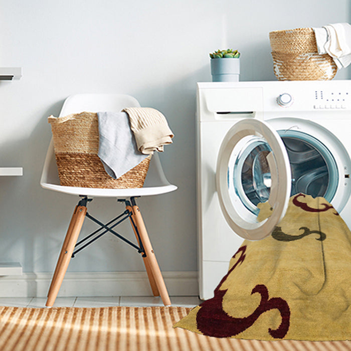 Machine Washable Abstract Cinnamon Brown Rug in a Washing Machine, wshabs325