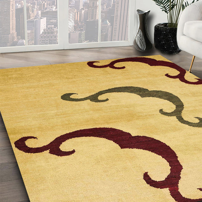 Abstract Cinnamon Brown Modern Rug in Family Room, abs325