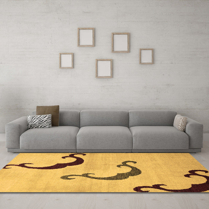 Machine Washable Abstract Brown Modern Rug in a Living Room,, wshabs325brn