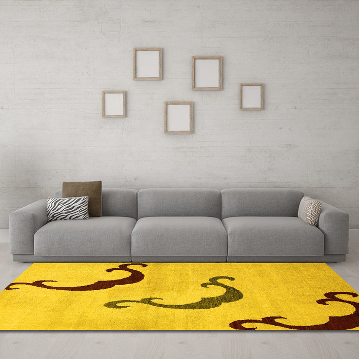 Machine Washable Abstract Yellow Modern Rug in a Living Room, wshabs325yw