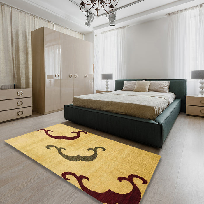Machine Washable Abstract Cinnamon Brown Rug in a Bedroom, wshabs325