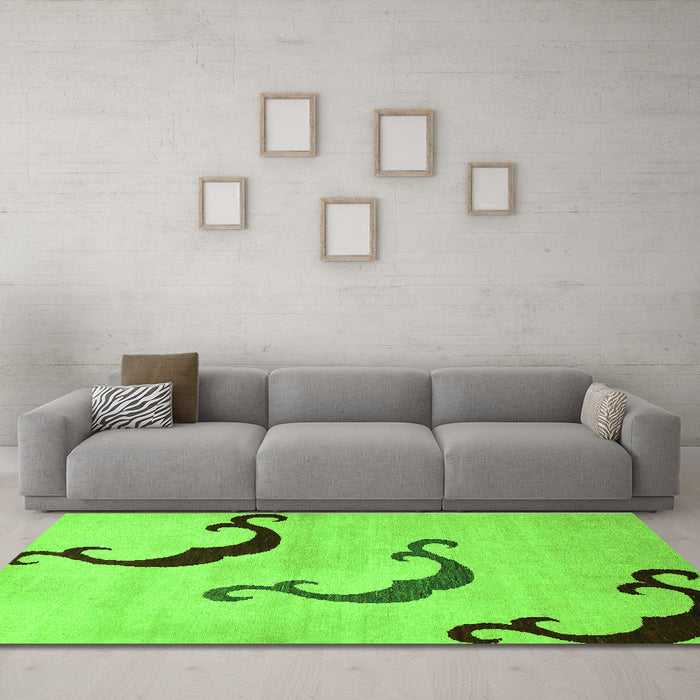 Machine Washable Abstract Green Modern Area Rugs in a Living Room,, wshabs325grn