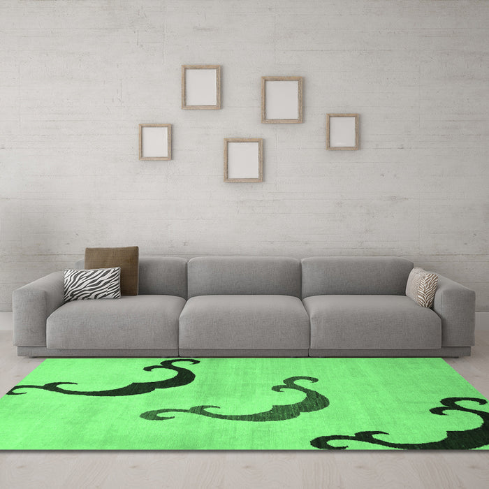Machine Washable Abstract Emerald Green Modern Area Rugs in a Living Room,, wshabs325emgrn