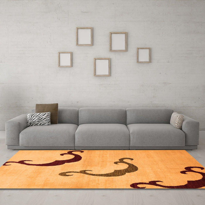 Machine Washable Abstract Orange Modern Area Rugs in a Living Room, wshabs325org