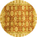 Round Machine Washable Oriental Yellow Traditional Rug, wshabs3260yw