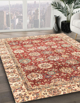 Abstract Pastel Orange Oriental Rug in Family Room, abs3260