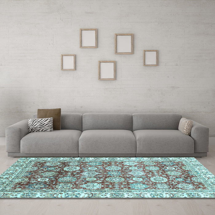 Machine Washable Oriental Light Blue Traditional Rug in a Living Room, wshabs3260lblu