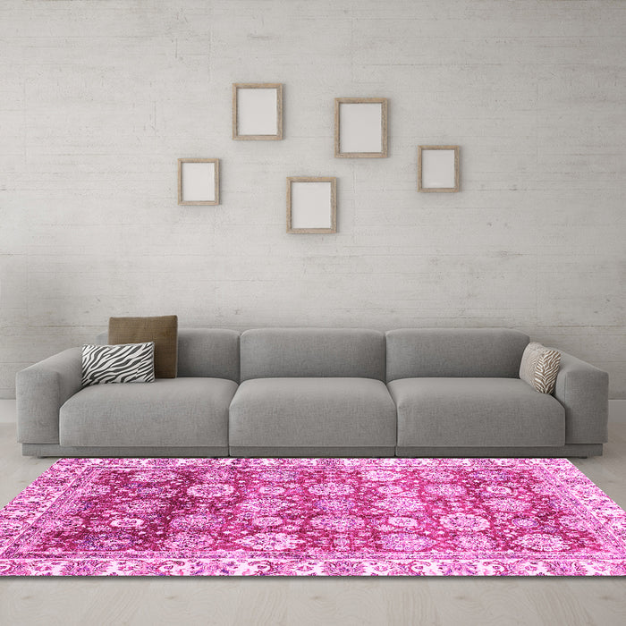Machine Washable Oriental Pink Traditional Rug in a Living Room, wshabs3260pnk