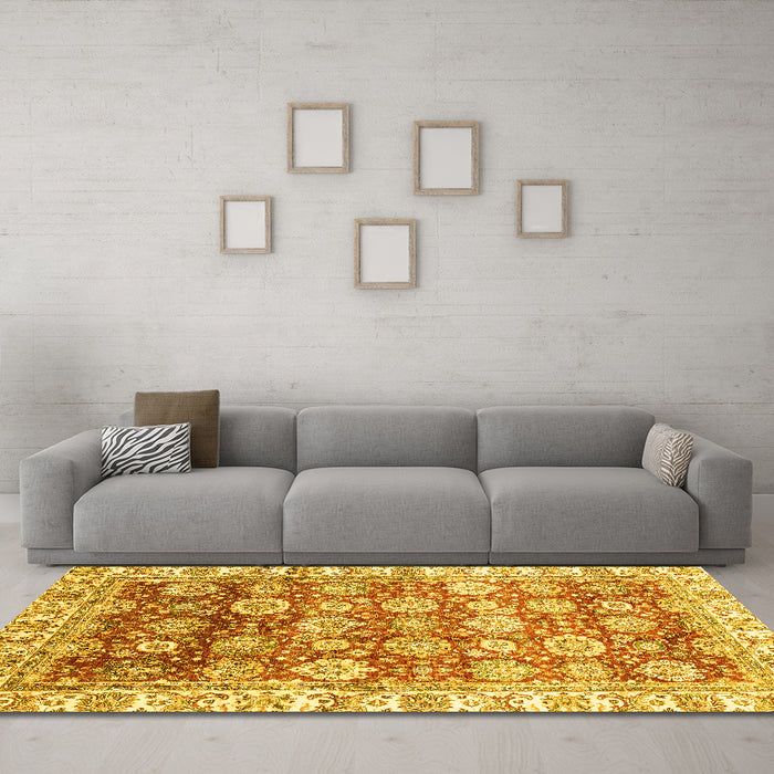 Machine Washable Oriental Yellow Traditional Rug in a Living Room, wshabs3260yw