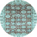 Round Machine Washable Oriental Light Blue Traditional Rug, wshabs3260lblu