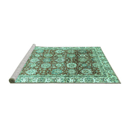 Sideview of Machine Washable Oriental Turquoise Traditional Area Rugs, wshabs3260turq