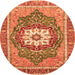 Round Machine Washable Persian Orange Traditional Area Rugs, wshabs3261org