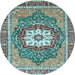 Round Machine Washable Persian Light Blue Traditional Rug, wshabs3261lblu