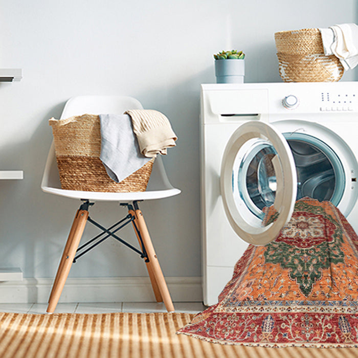 Machine Washable Abstract Brown Sugar Brown Rug in a Washing Machine, wshabs3261