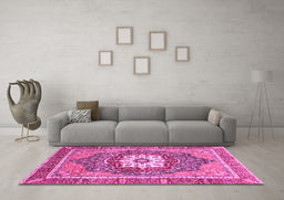 Machine Washable Persian Pink Traditional Rug in a Living Room, wshabs3261pnk