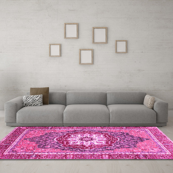 Machine Washable Persian Pink Traditional Rug in a Living Room, wshabs3261pnk