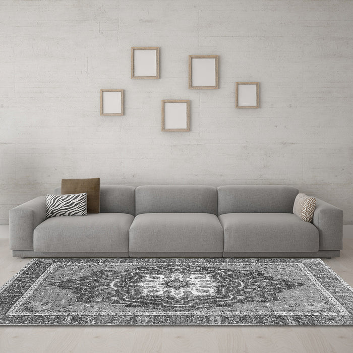 Machine Washable Persian Gray Traditional Rug in a Living Room,, wshabs3261gry