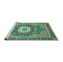 Sideview of Machine Washable Persian Turquoise Traditional Area Rugs, wshabs3261turq