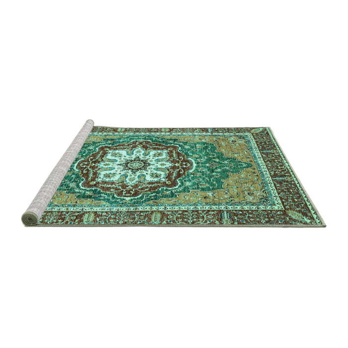 Sideview of Machine Washable Persian Turquoise Traditional Area Rugs, wshabs3261turq