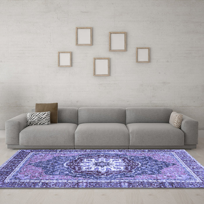 Machine Washable Persian Blue Traditional Rug in a Living Room, wshabs3261blu