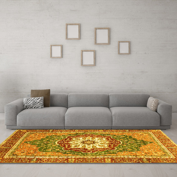 Machine Washable Persian Yellow Traditional Rug in a Living Room, wshabs3261yw
