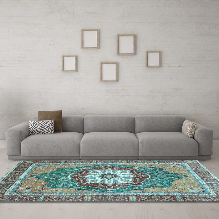 Machine Washable Persian Light Blue Traditional Rug in a Living Room, wshabs3261lblu