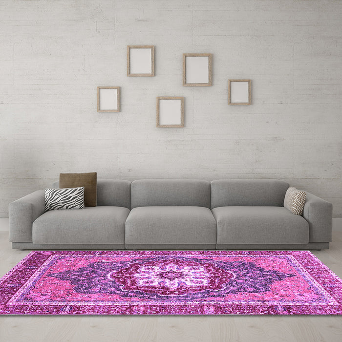 Machine Washable Persian Purple Traditional Area Rugs in a Living Room, wshabs3261pur