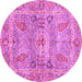 Round Machine Washable Oriental Pink Traditional Rug, wshabs3262pnk