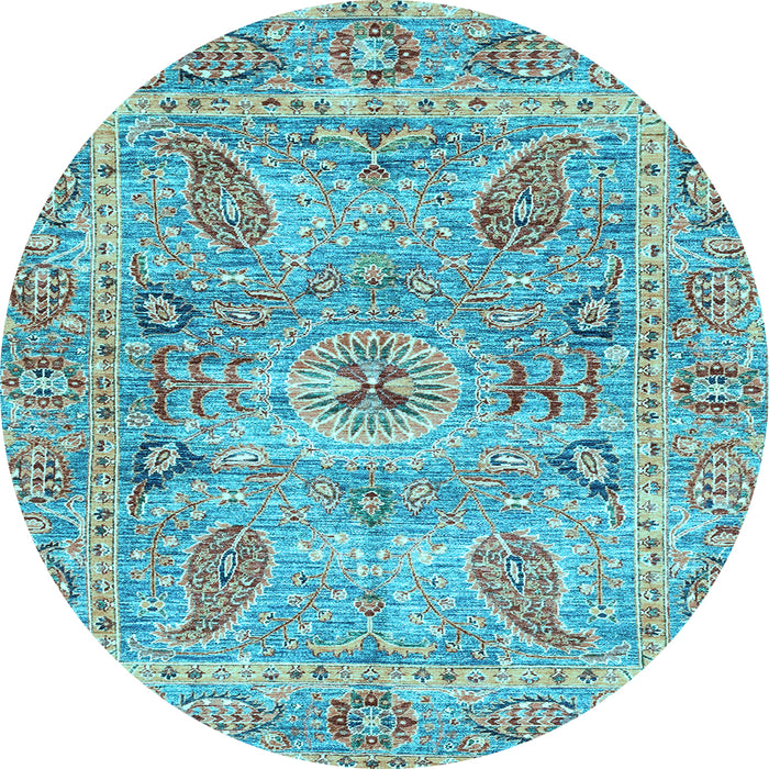 Round Machine Washable Oriental Light Blue Traditional Rug, wshabs3262lblu