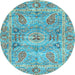 Round Machine Washable Oriental Light Blue Traditional Rug, wshabs3262lblu