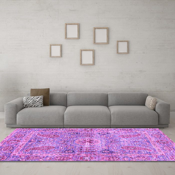 Machine Washable Oriental Purple Traditional Area Rugs in a Living Room, wshabs3262pur