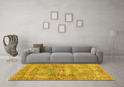 Machine Washable Oriental Yellow Traditional Rug in a Living Room, wshabs3262yw