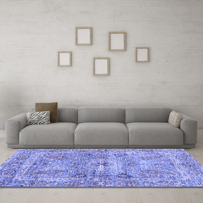 Machine Washable Oriental Blue Traditional Rug in a Living Room, wshabs3262blu