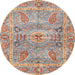 Round Abstract Tan Brown Oriental Rug, abs3262