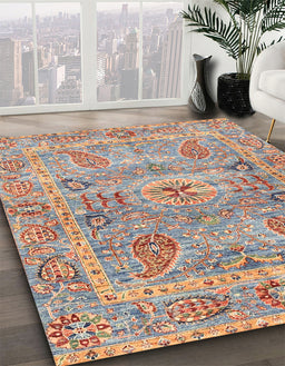 Abstract Tan Brown Oriental Rug in Family Room, abs3262