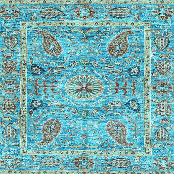 Square Machine Washable Oriental Light Blue Traditional Rug, wshabs3262lblu