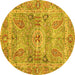 Round Oriental Yellow Traditional Rug, abs3262yw