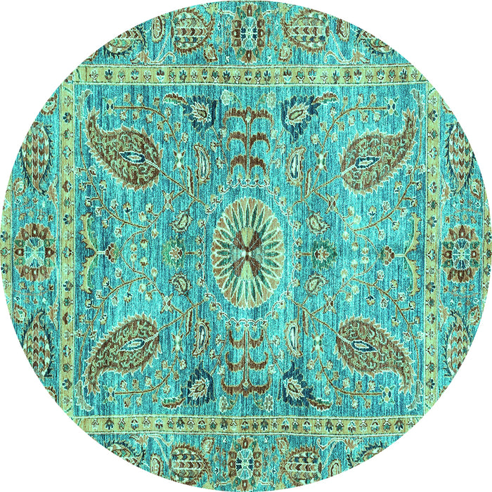 Round Machine Washable Oriental Turquoise Traditional Area Rugs, wshabs3262turq