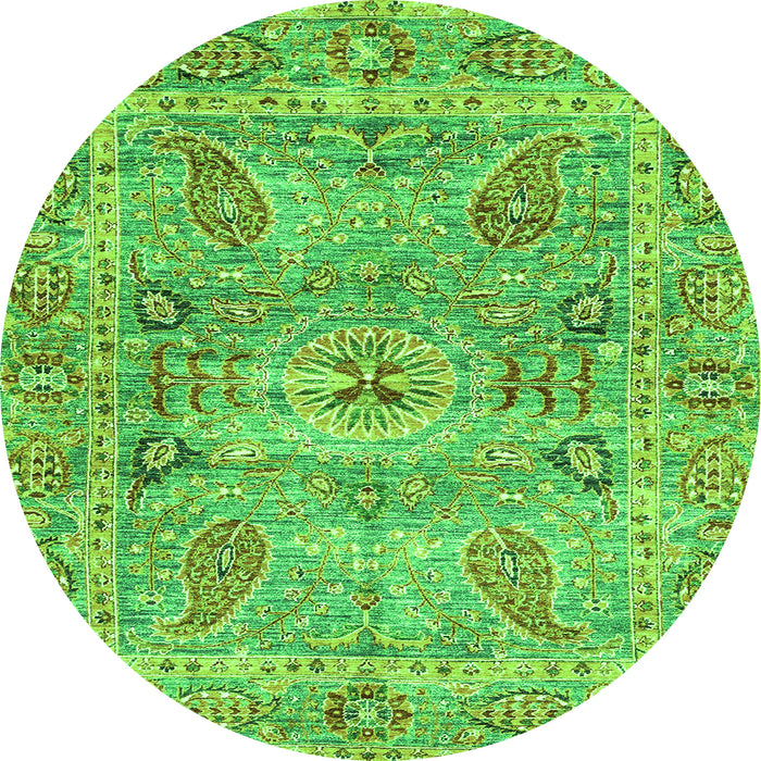 Round Machine Washable Oriental Green Traditional Area Rugs, wshabs3262grn