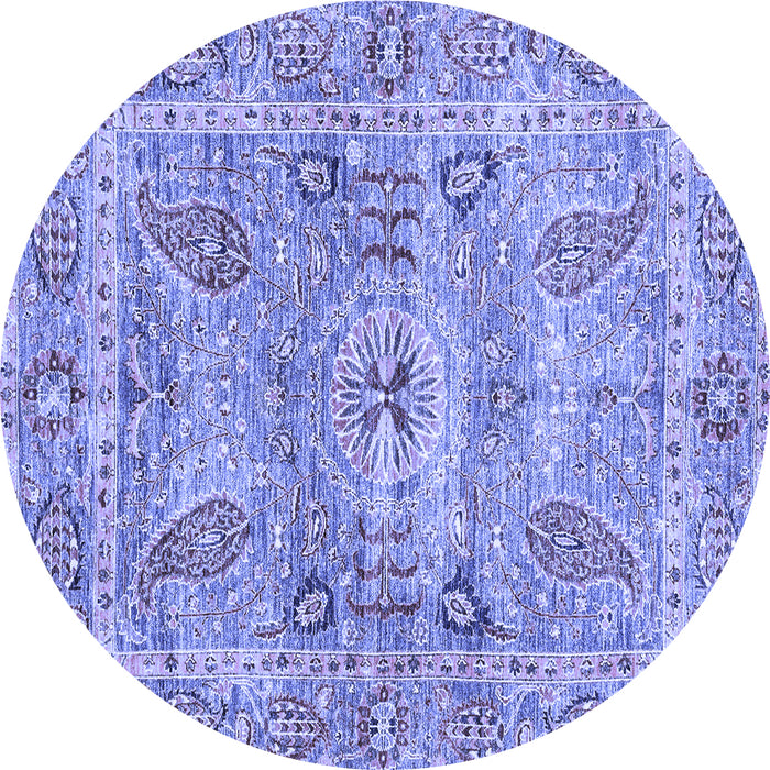 Round Machine Washable Oriental Blue Traditional Rug, wshabs3262blu