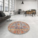 Round Machine Washable Abstract Tan Brown Rug in a Office, wshabs3262