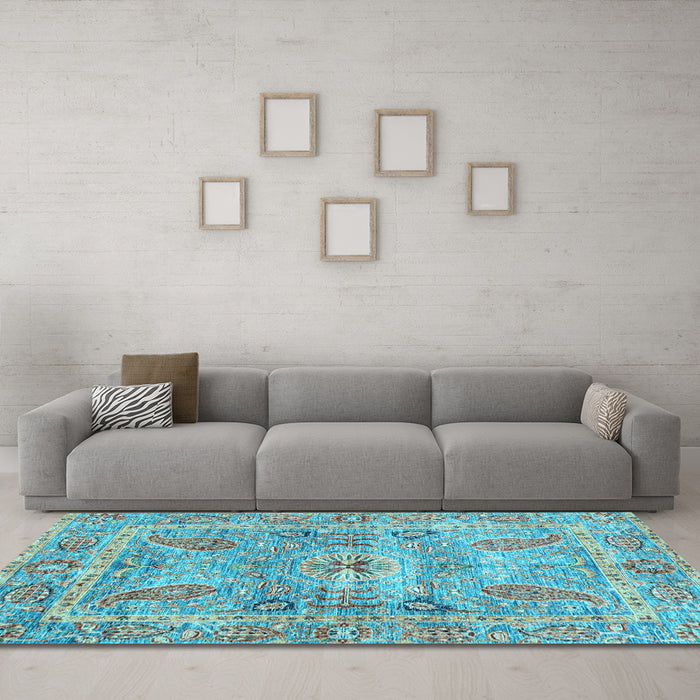 Machine Washable Oriental Light Blue Traditional Rug in a Living Room, wshabs3262lblu
