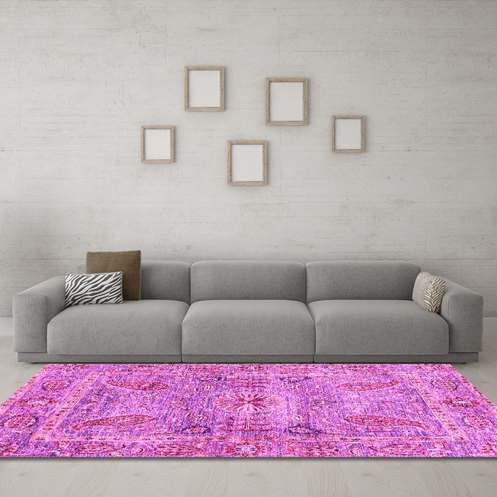 Machine Washable Oriental Pink Traditional Rug in a Living Room, wshabs3262pnk