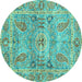 Round Oriental Turquoise Traditional Rug, abs3262turq